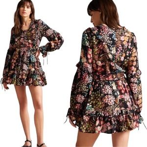 New Ted Baker Hendria Floral Print Mini Dress W/Ruffle Details Size Ted 2/US 6
